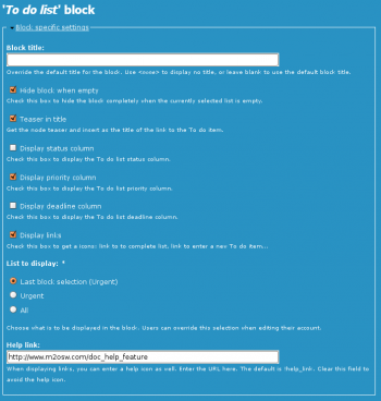 Configuration form of the To Do Block.